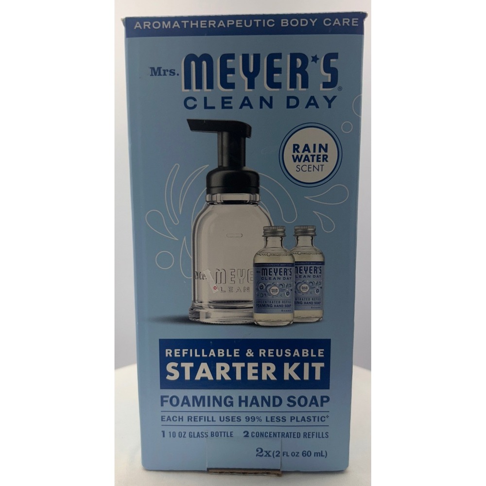 Mrs Meyers Clean Day Rain Water Foaming Hand Soap Starter Kit Glass Bottle 2ct